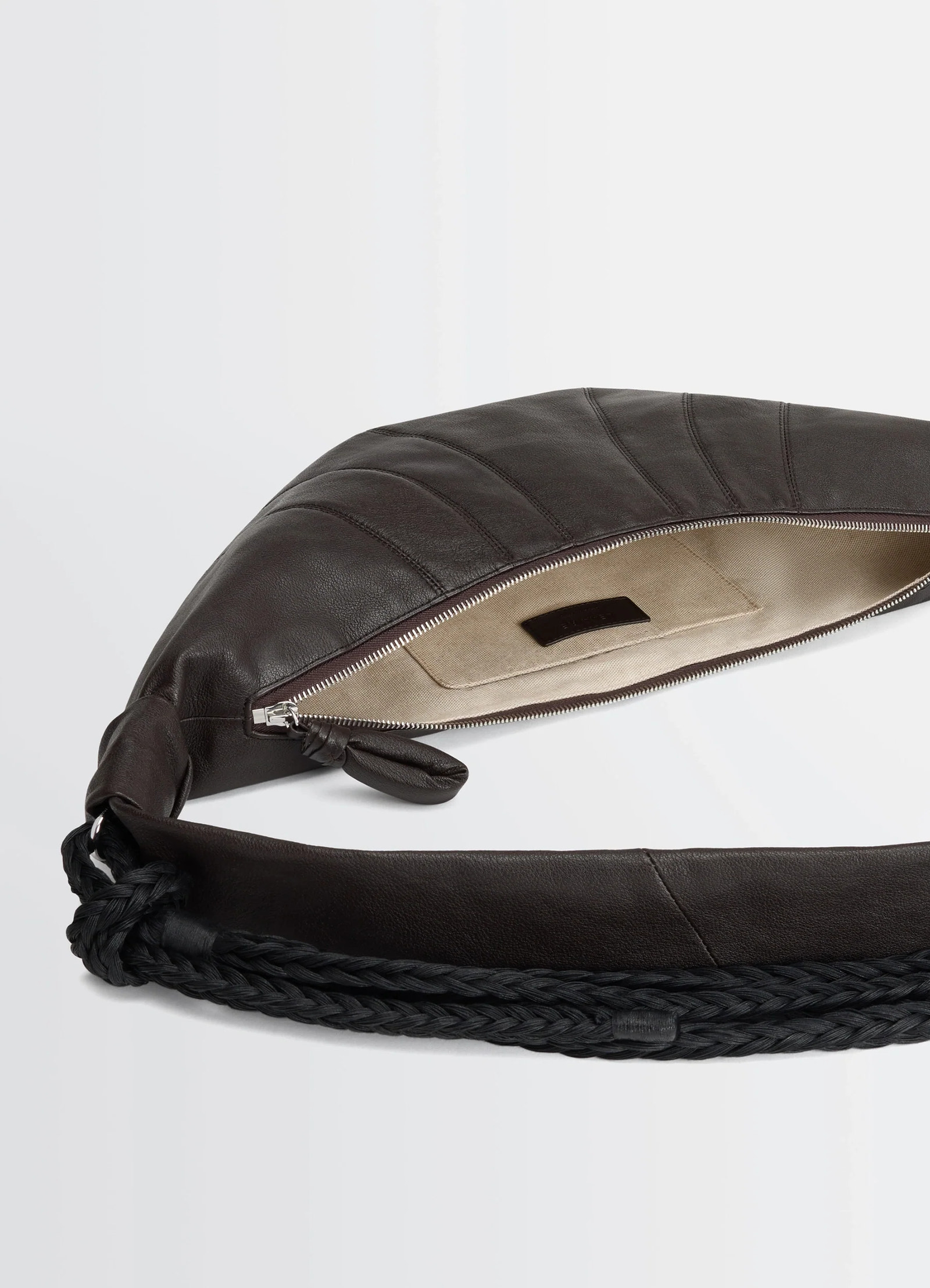 BRAID MEDIUM CROISSANT BAG IN LEATHER - Dark Brown - Grained BRAID MEDIUM CROISSANT BAG IN LEATHER - Dark Brown - Grained