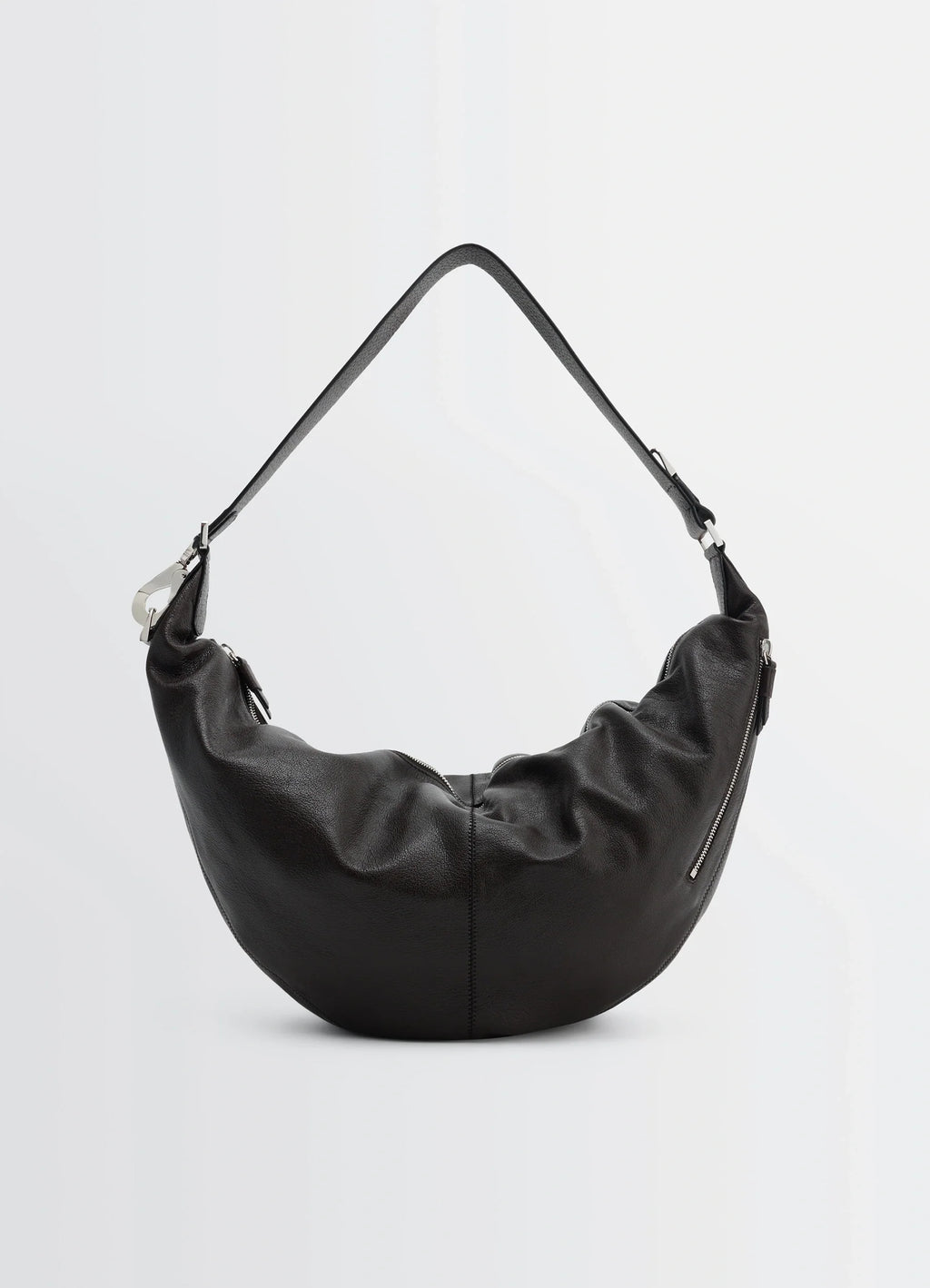 Lemaire Quiver Clip Bag in Grained Buffalo Leather, product shot, side view ruched texture