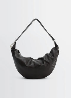 Lemaire Quiver Clip Bag in Grained Buffalo Leather, product shot, side view ruched texture