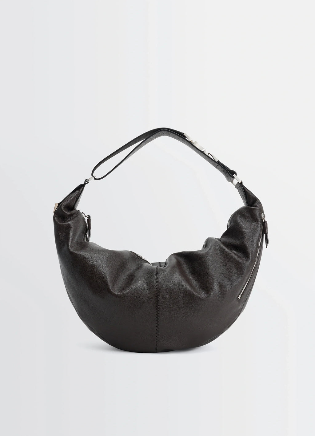Lemaire Quiver Clip Bag in Grained Buffalo Leather, product shot, front facing view crescent shape design