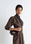AUBOCK EYE BAG in Brown Leather, model shot, Front side view Surreal eye-shaped buckle