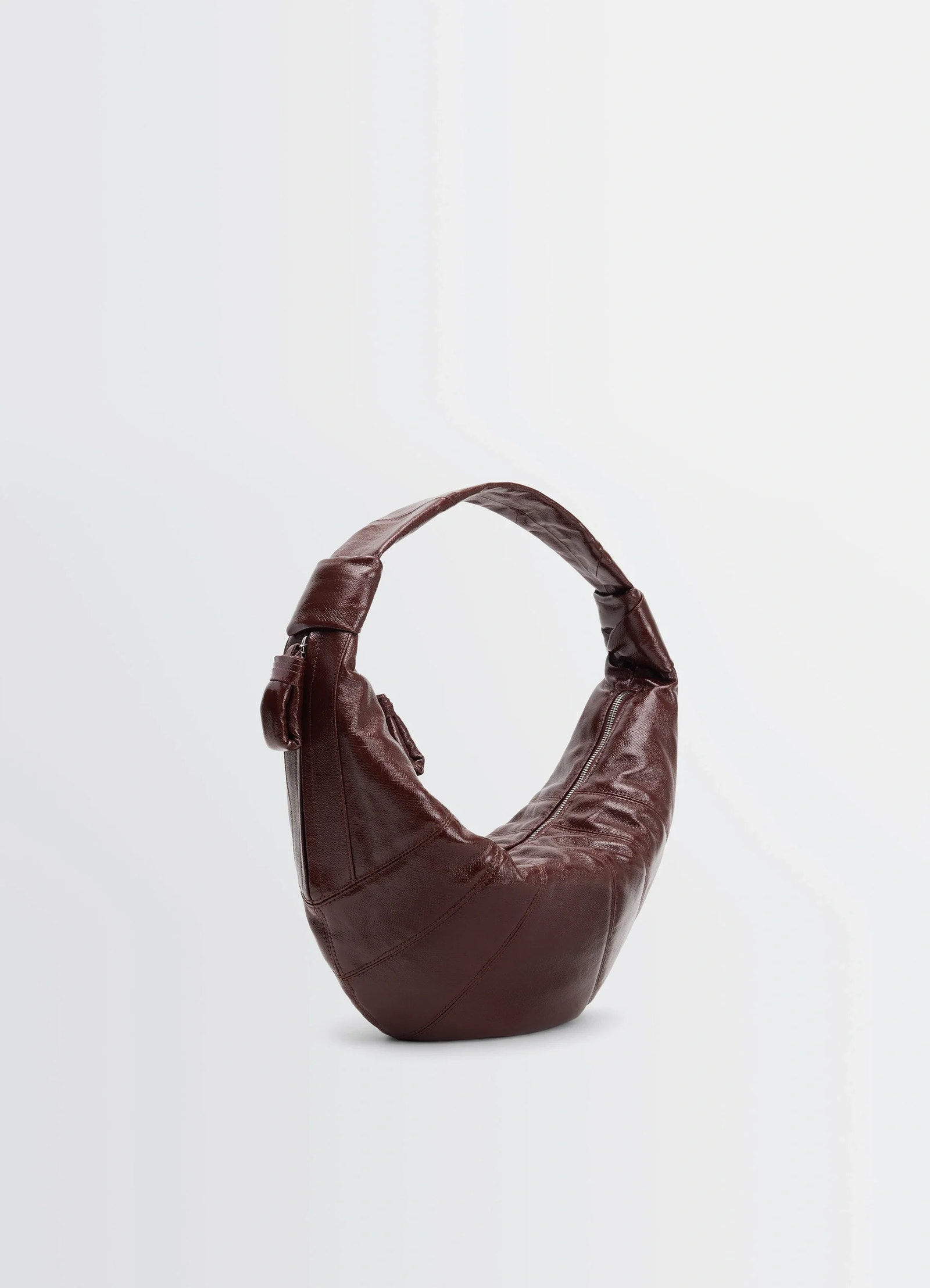 Lemaire fortune croissant bag in coated cotton canvas, product shot, side view topstitched panels