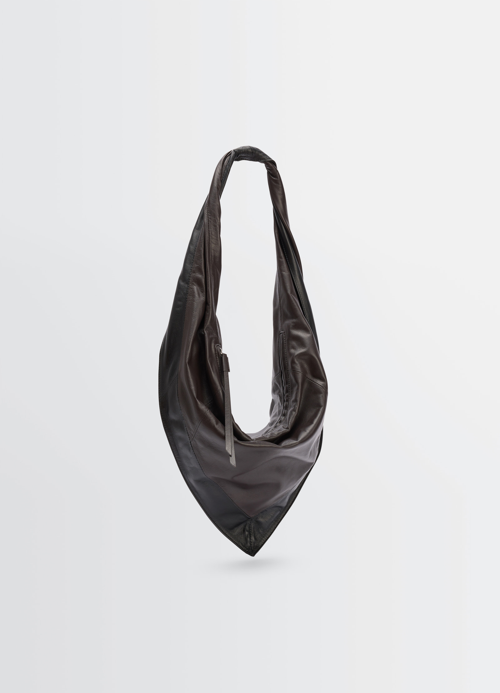 Small scarf extended handle bag in leather