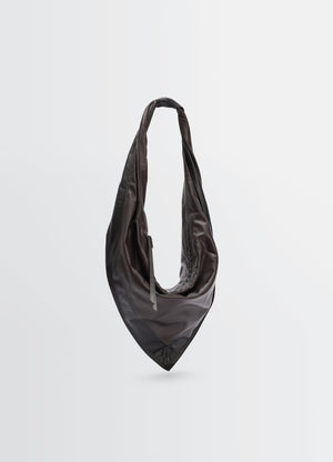 Small scarf extended handle bag in leather