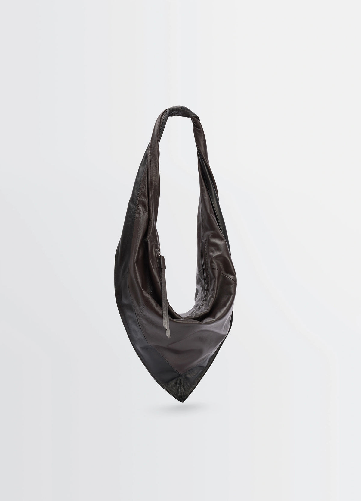 SMALL SCARF EXTENDED HANDLE BAG - Black / Dark Chocolate - Shiny