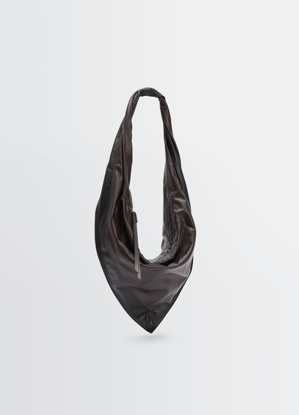 SMALL SCARF EXTENDED HANDLE BAG IN LEATHER - Black / Dark