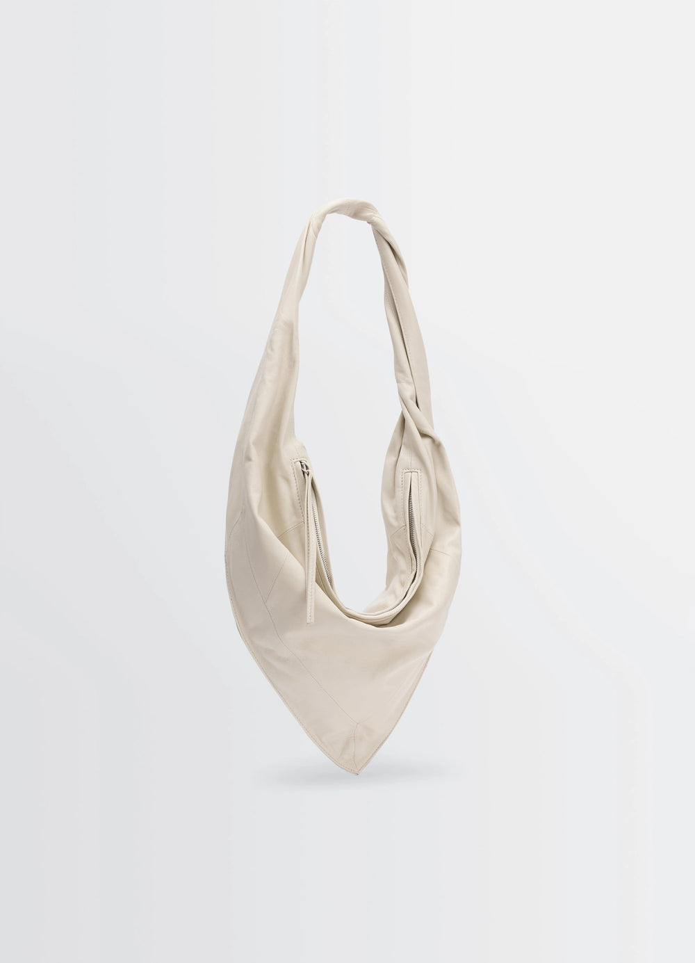 Lemaire Small Scarf Extended Handle in Nappa Leather, product shot, front view zippered front detail