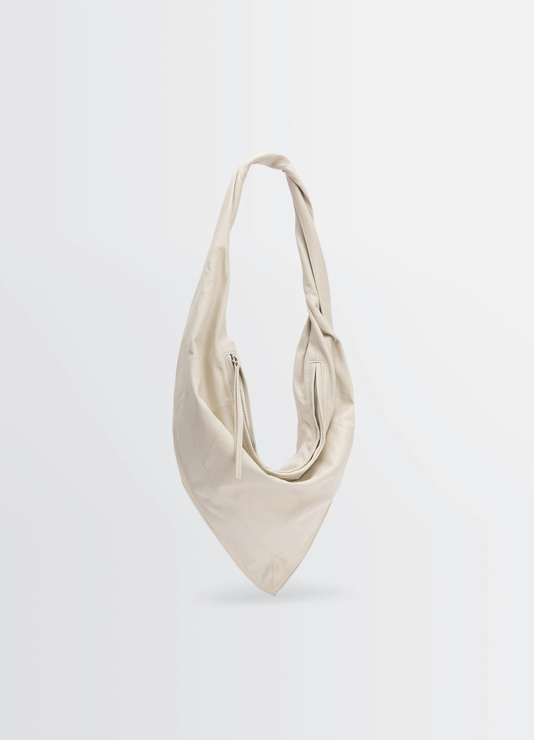 Lemaire Small Scarf Extended Handle in Nappa Leather, product shot, front view zippered front detail