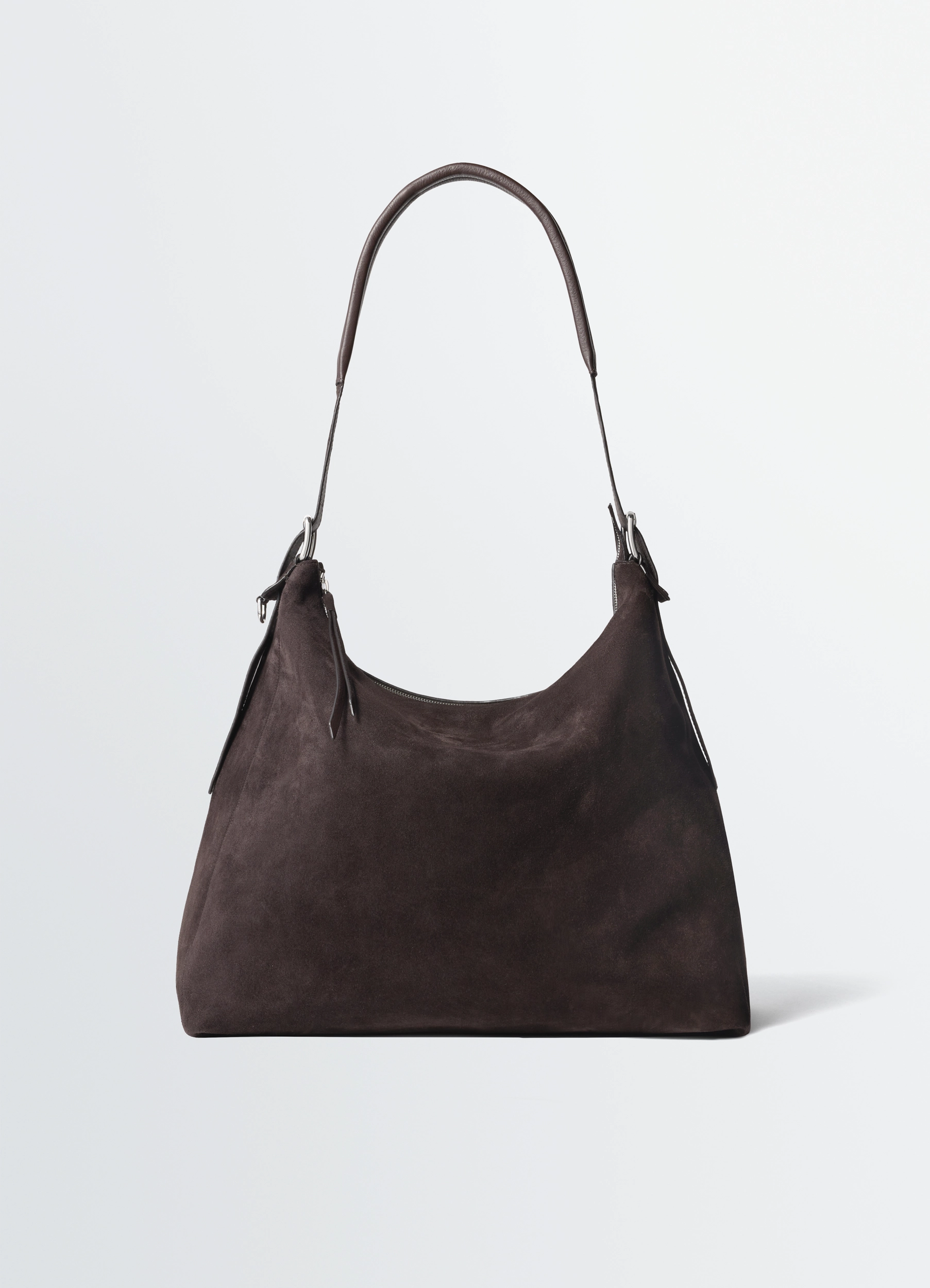 BELTED HOBO BAG IN SUEDE LEATHER - Ebony Brown - Suede Leather