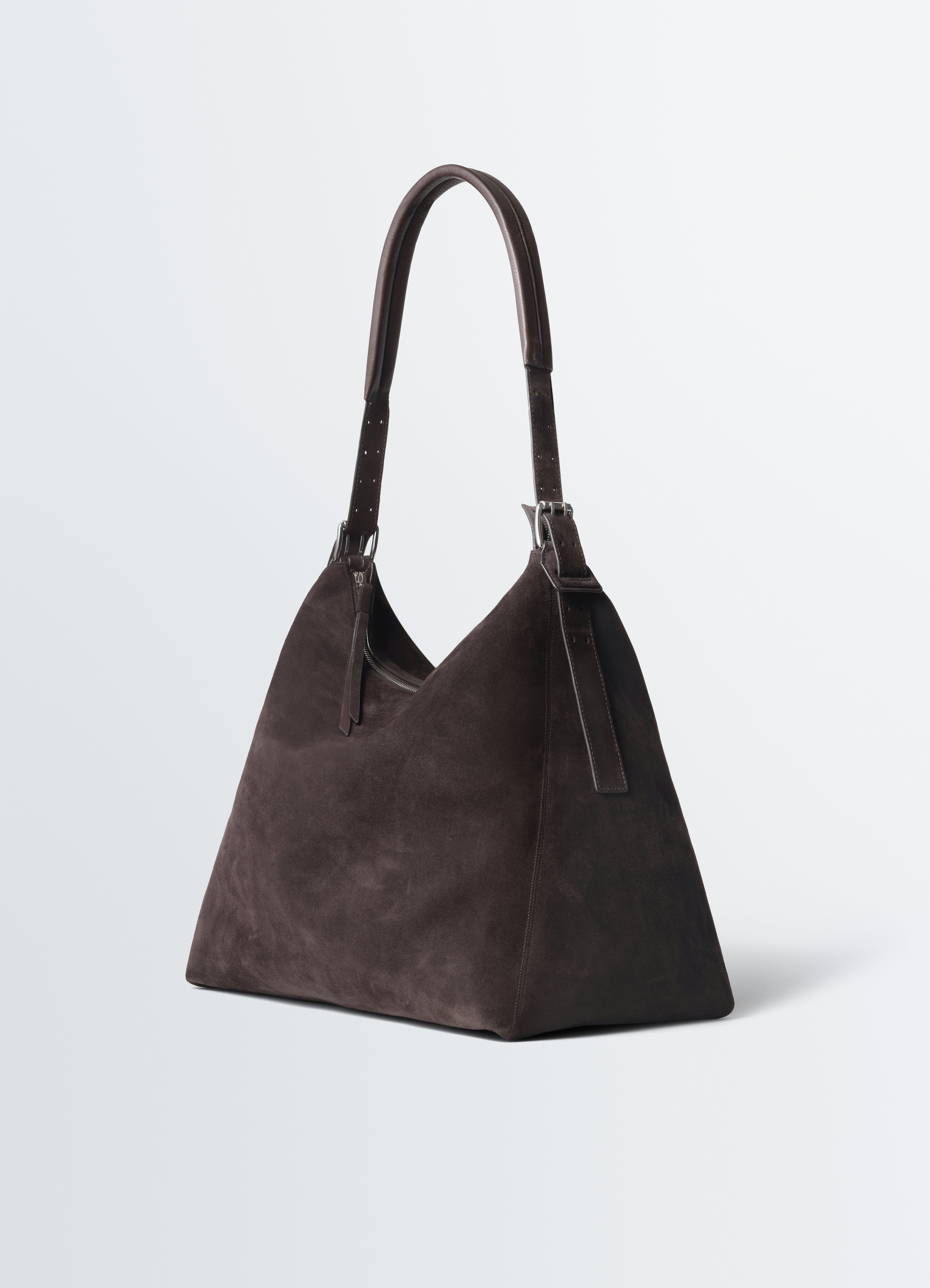 BELTED HOBO BAG IN SUEDE LEATHER - Ebony Brown - Suede Leather