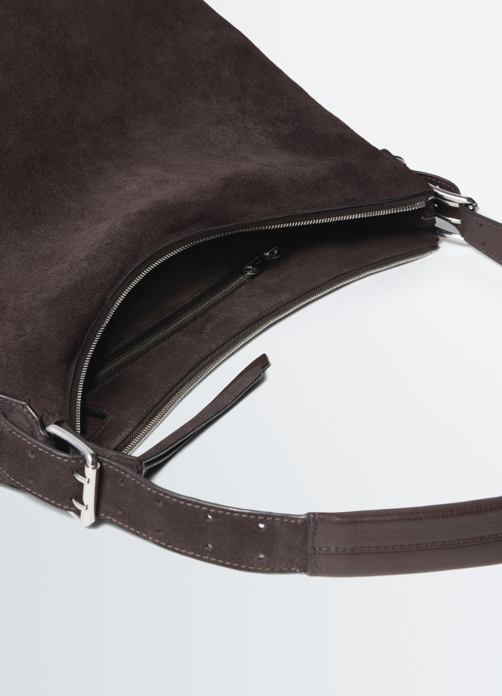 Belted hobo bag in suede leather