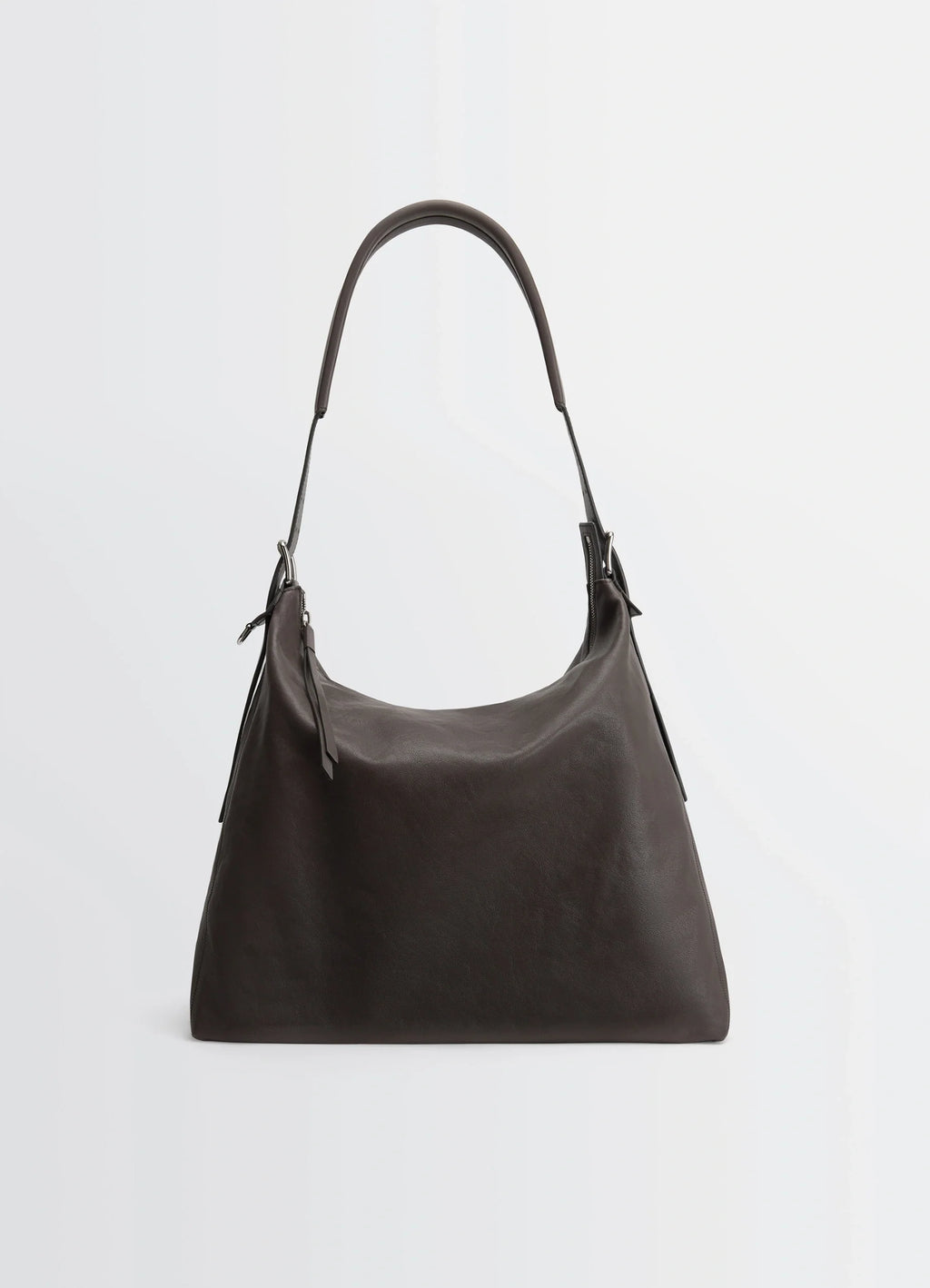 Belted Hobo Bag in Glazed Paper Leather, product shot, back view soft draped shape