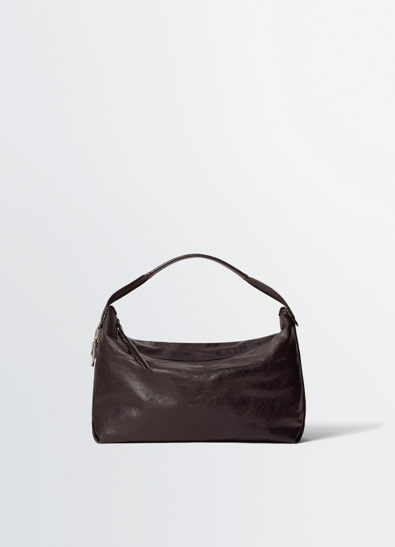 Berlingot hobo bag in leather in glazed paper, product shot, front view flexible and casual with strap