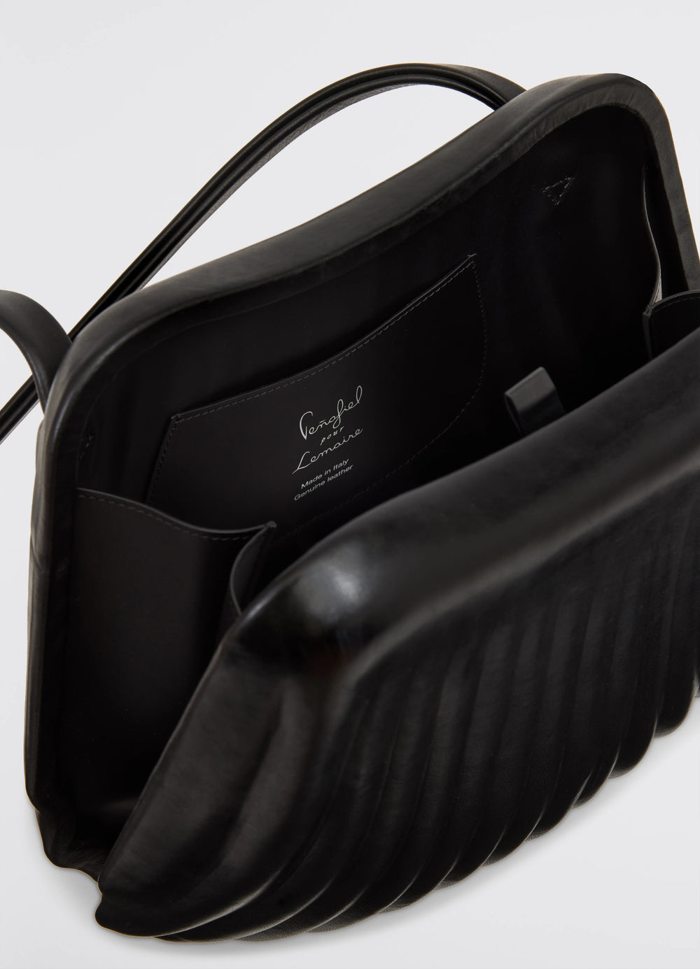 Carlos Bag in Patinated Vegetable-Tanned Leather, product shot, interior view open top detail