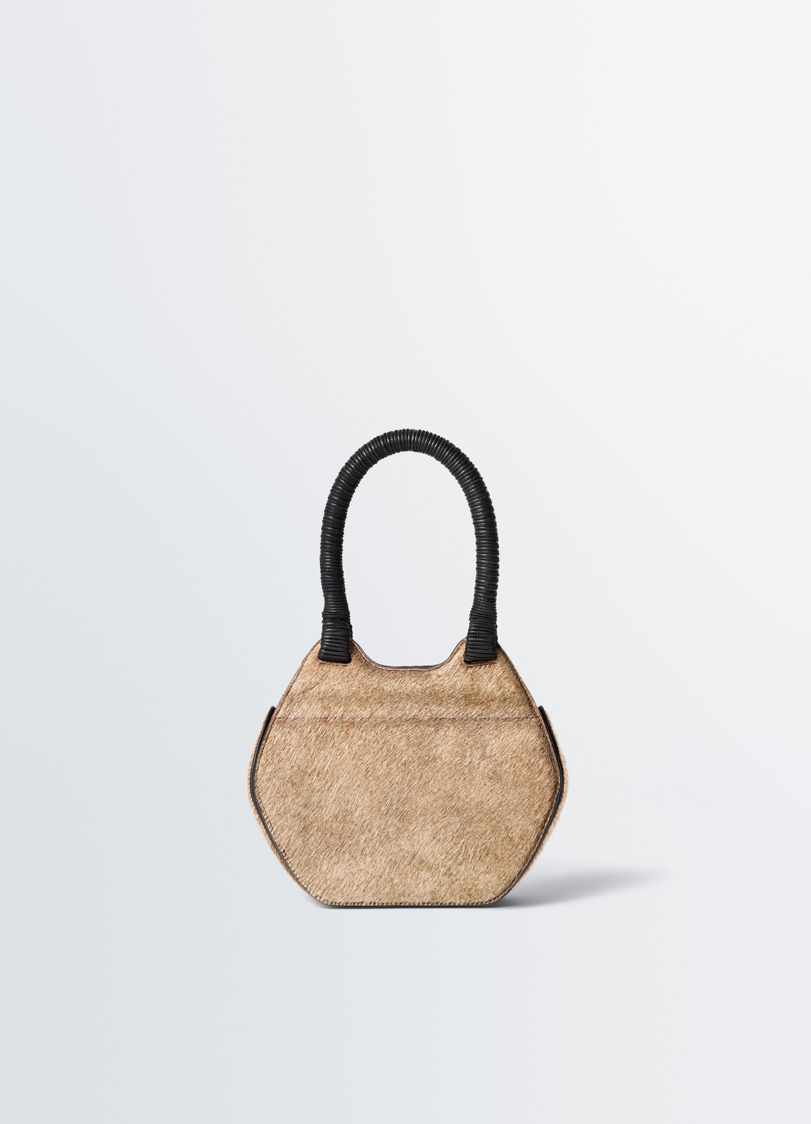 Frog handbag in pony-effect leather, product shot, back view black braided handles