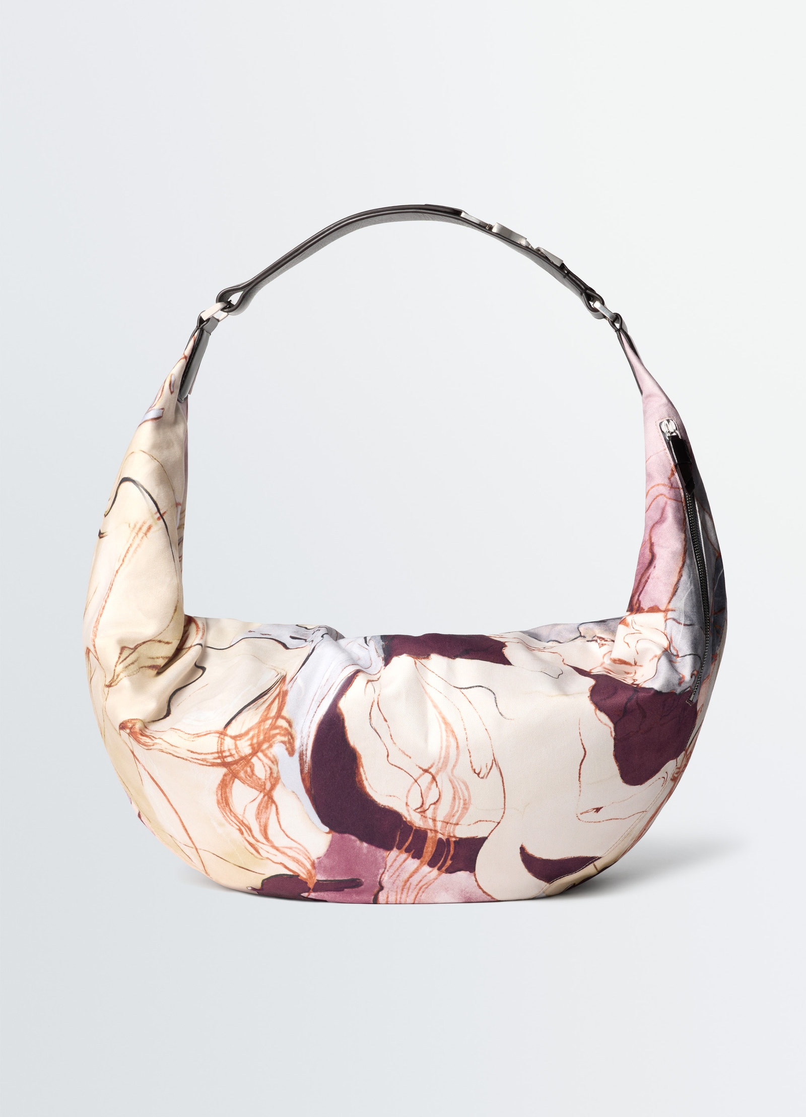 Xl quiver clip bag in printed cotton canvas, product shot, top angle soft curved design