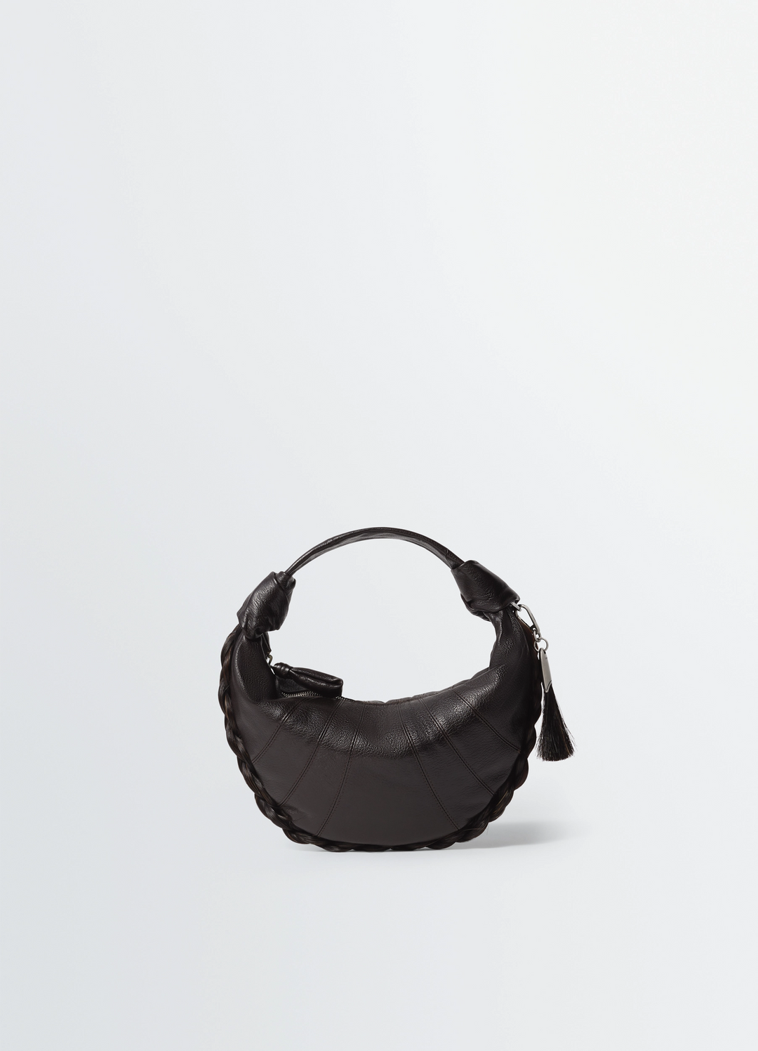Mini Fortune Croissant Bag in Leather and Horsehair, product shot, Front view Half-moon shape