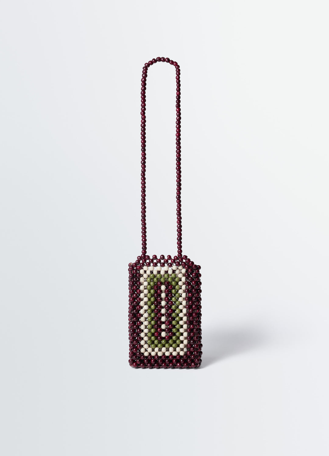 Taxi Small Bag in Plexiglass Beads, product shot, Front view Beaded pattern detail