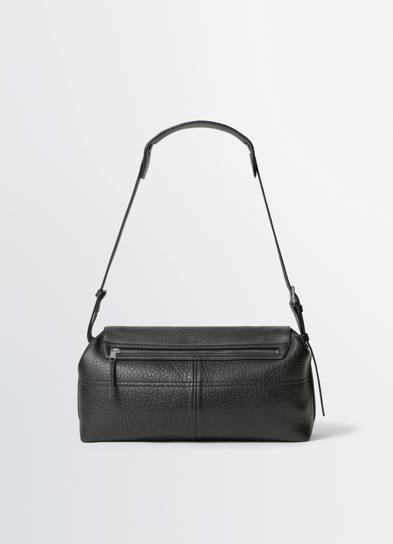 Lemaire soft gear bag in bubble lamb leather, product shot, back view top zipper closure