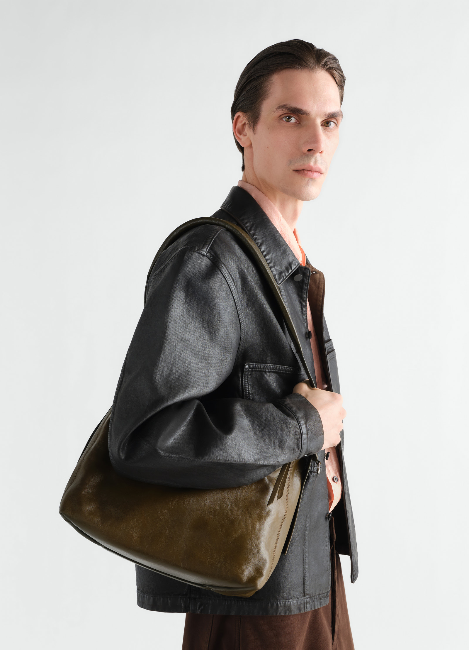 Small belted hobo bag in leather