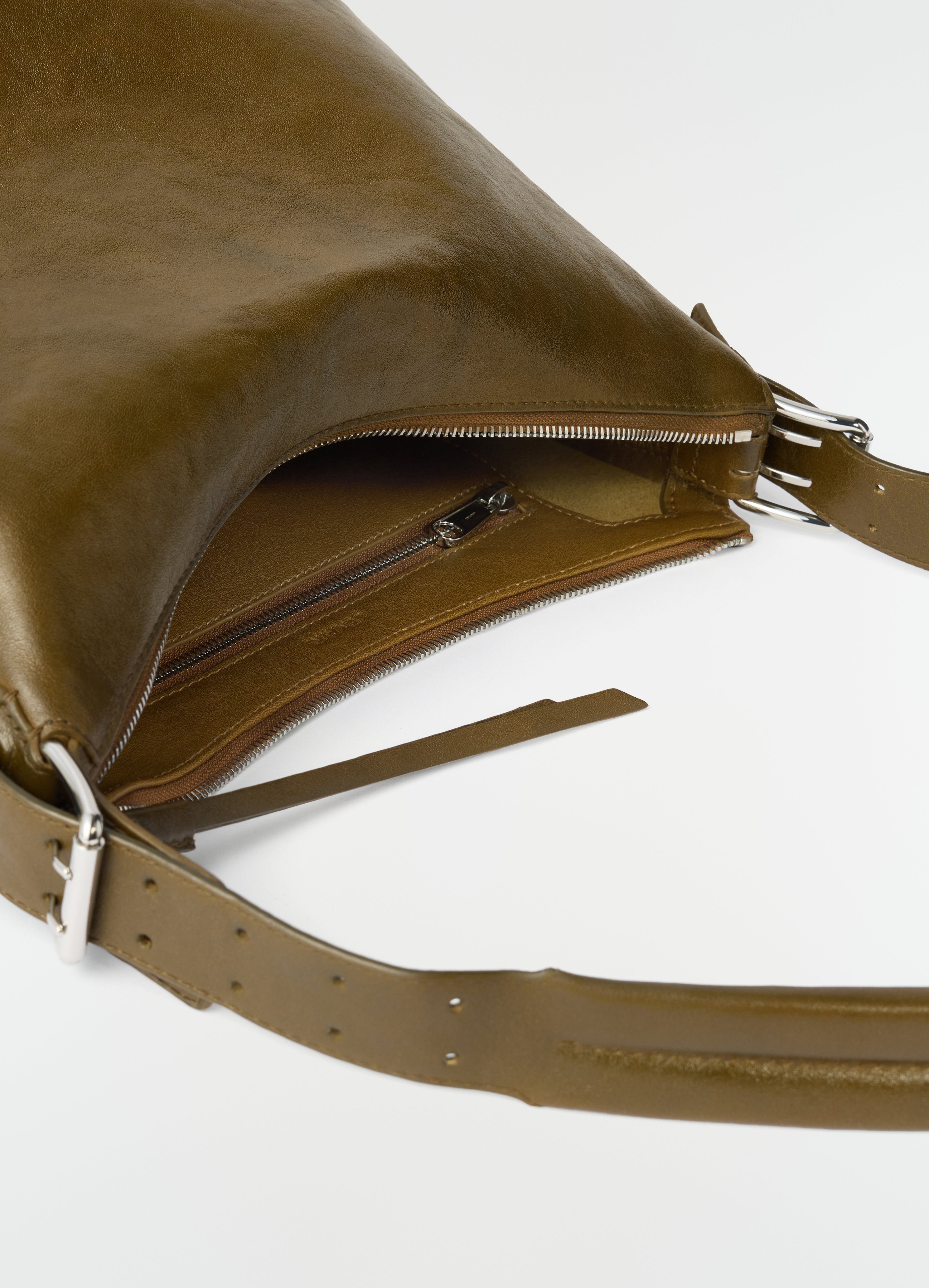 SMALL BELTED HOBO BAG IN LEATHER - Dark Bronze - Paper Lux Leather