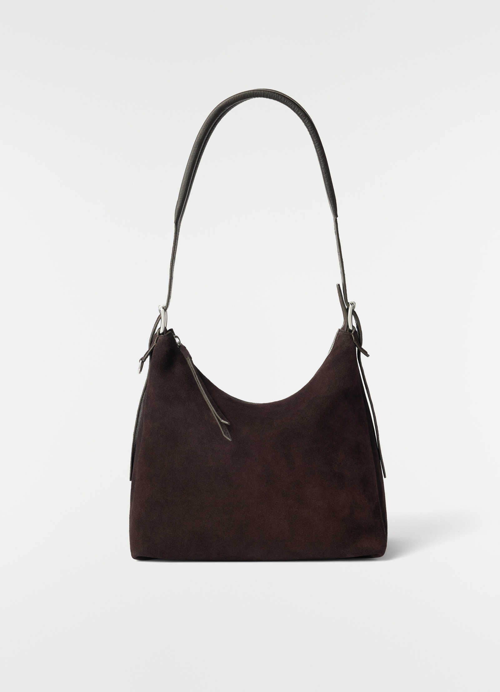 Small belted hobo bag in suede leather
