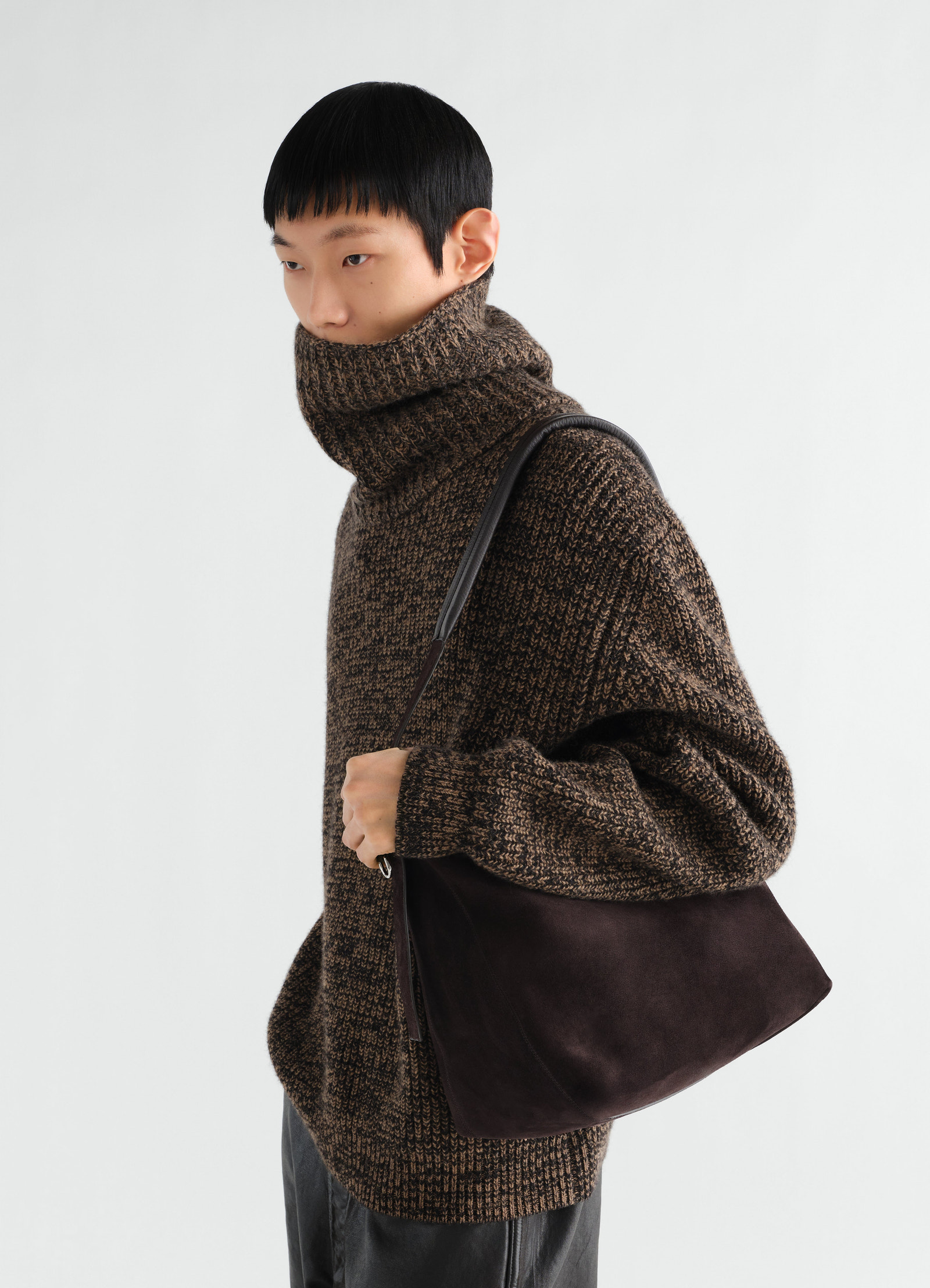 Small belted hobo bag in suede leather