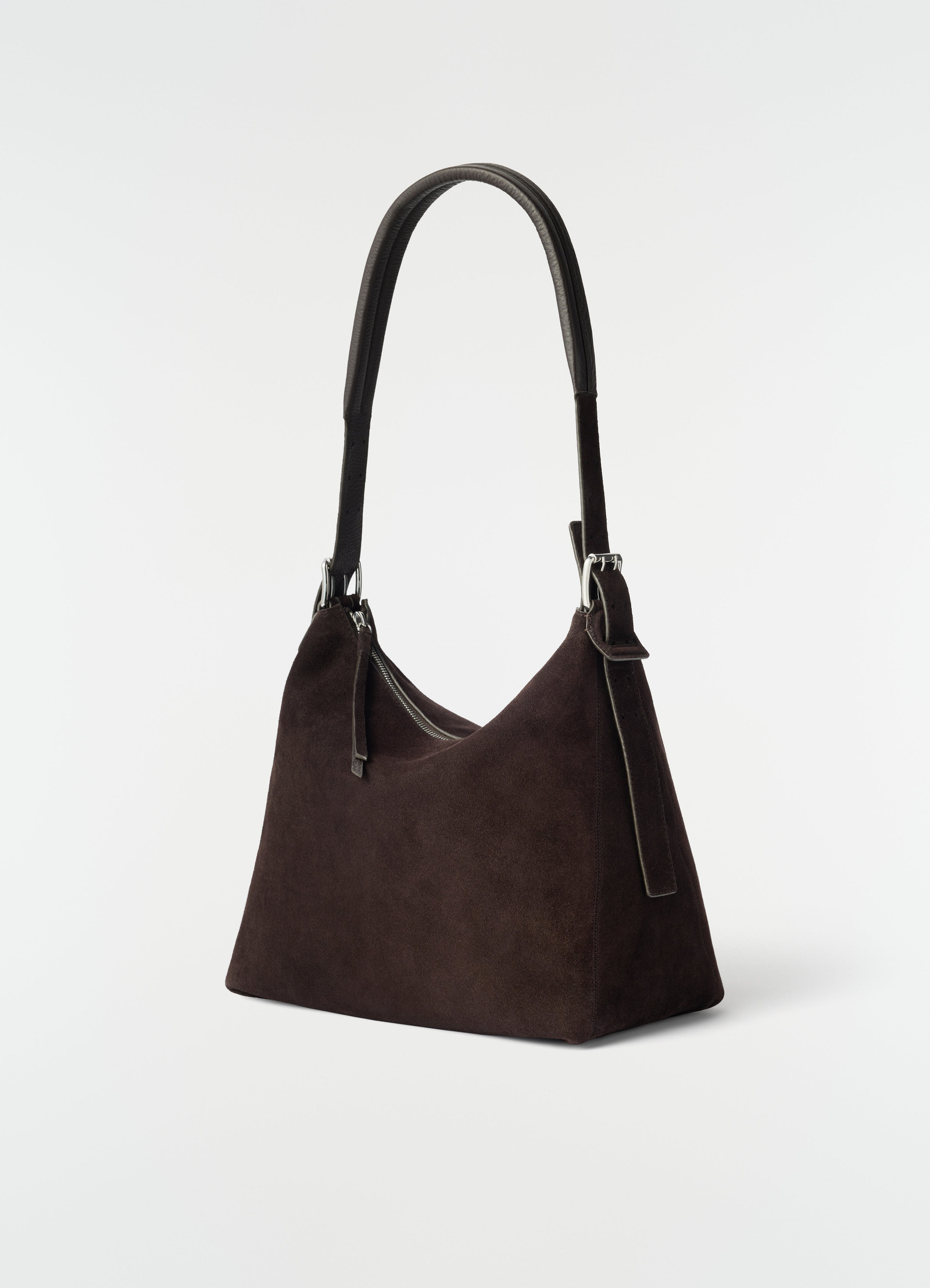 Small belted hobo bag in suede leather