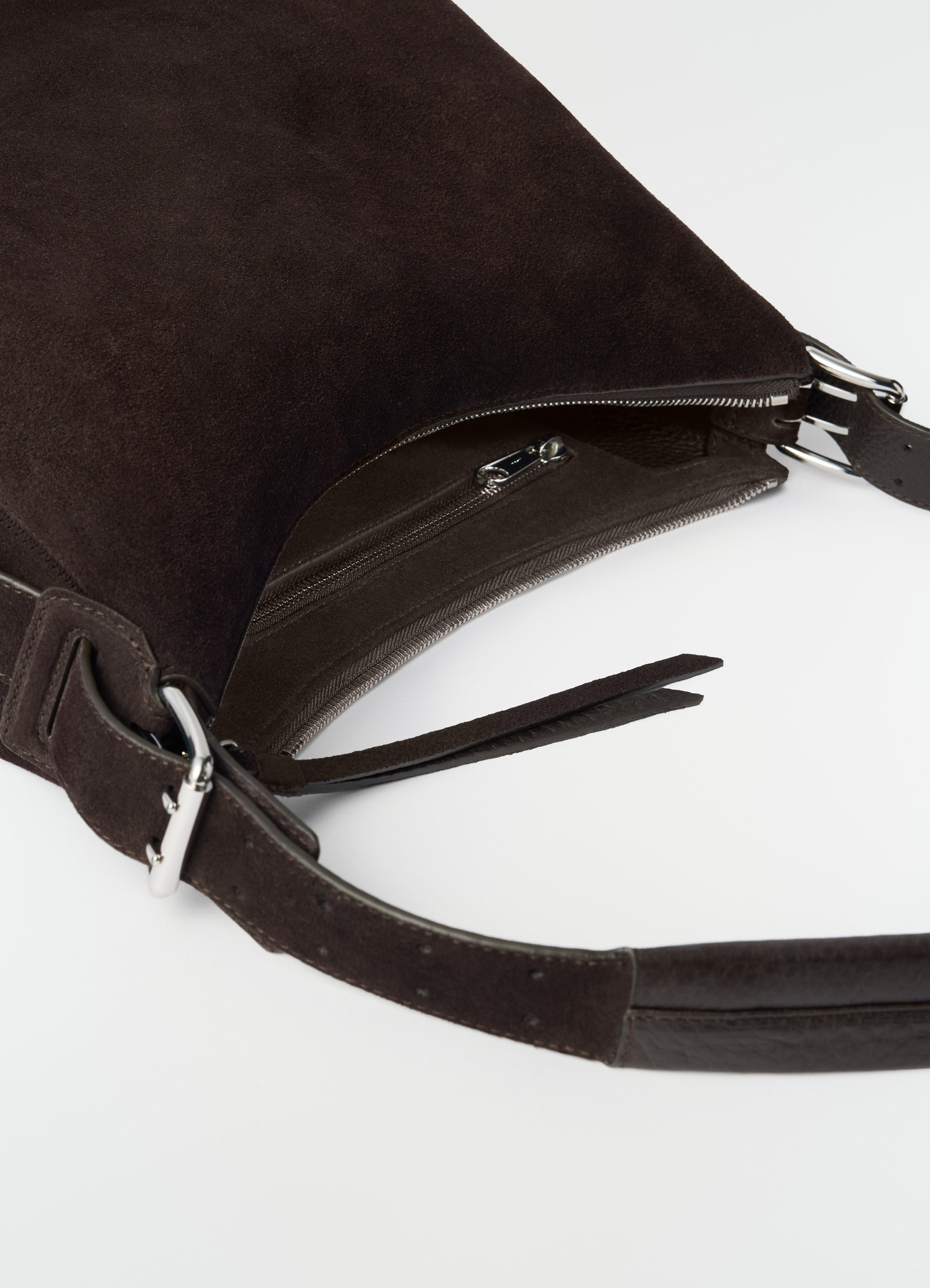Small belted hobo bag in suede leather