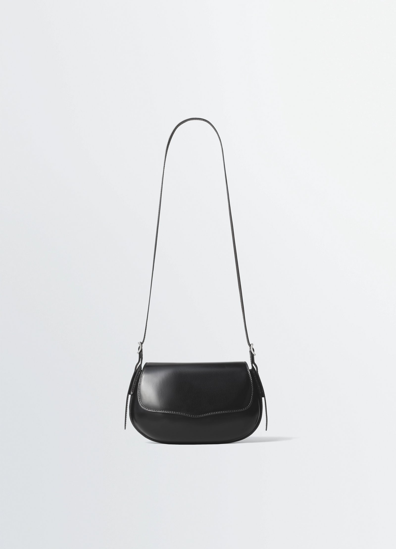 Lemaire belly bag in silver lwg-certified leather, product shot, front view sculptural lightweight