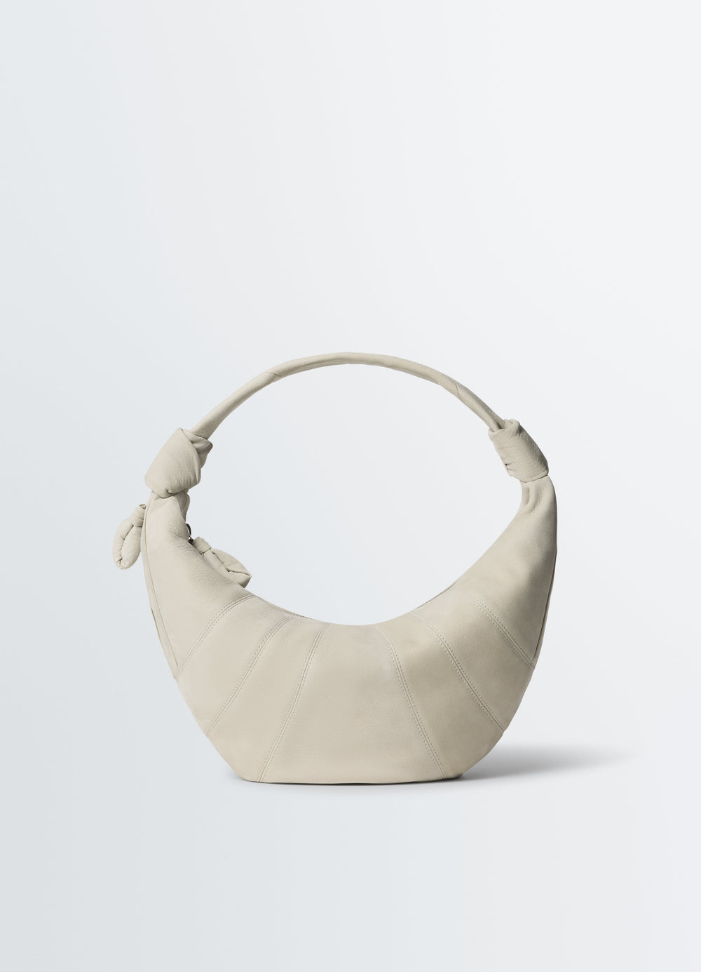Fortune Croissant bag in beige alpaca nubuck leather with knotted handle by LEMAIRE plain white background