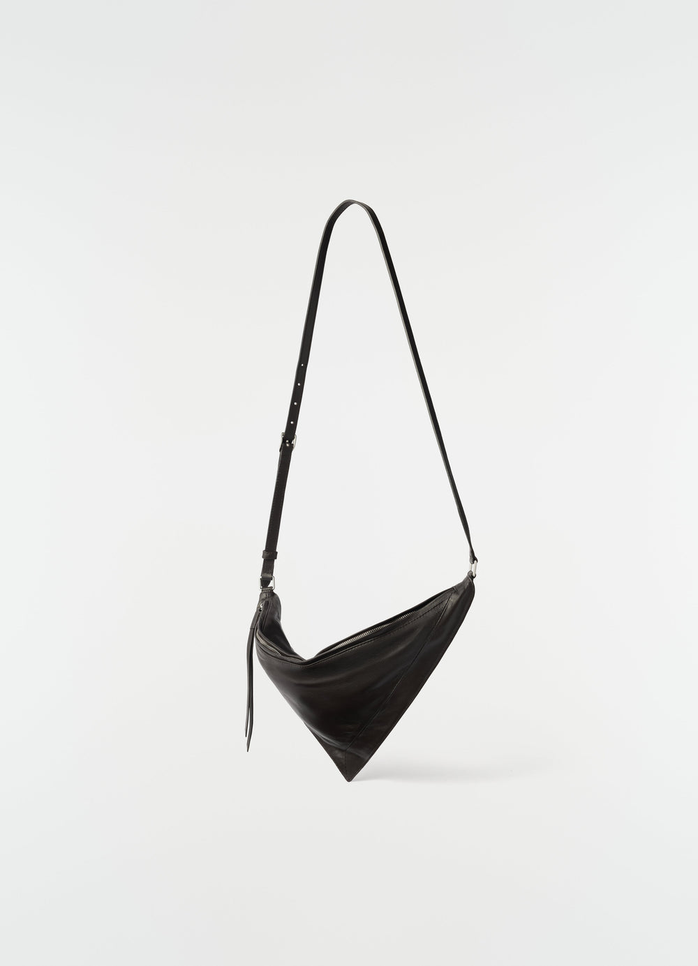 Pocket Scarf Bag in black shiny nappa lambskin leather by LEMAIRE front view on plain white background