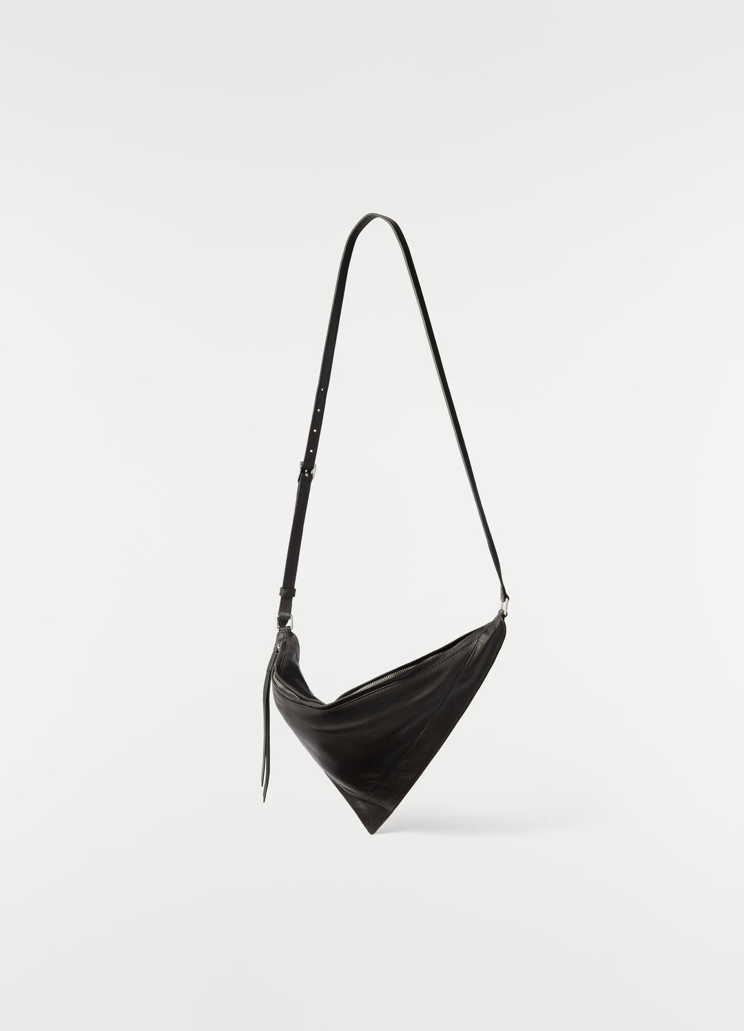 Pocket Scarf Bag in black shiny nappa lambskin leather by LEMAIRE front view on plain white background