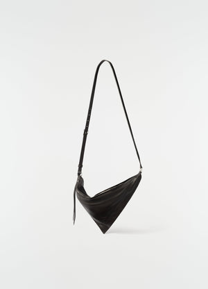 Pocket scarf bag in black shiny nappa lambskin leather by lemaire front view on plain white background