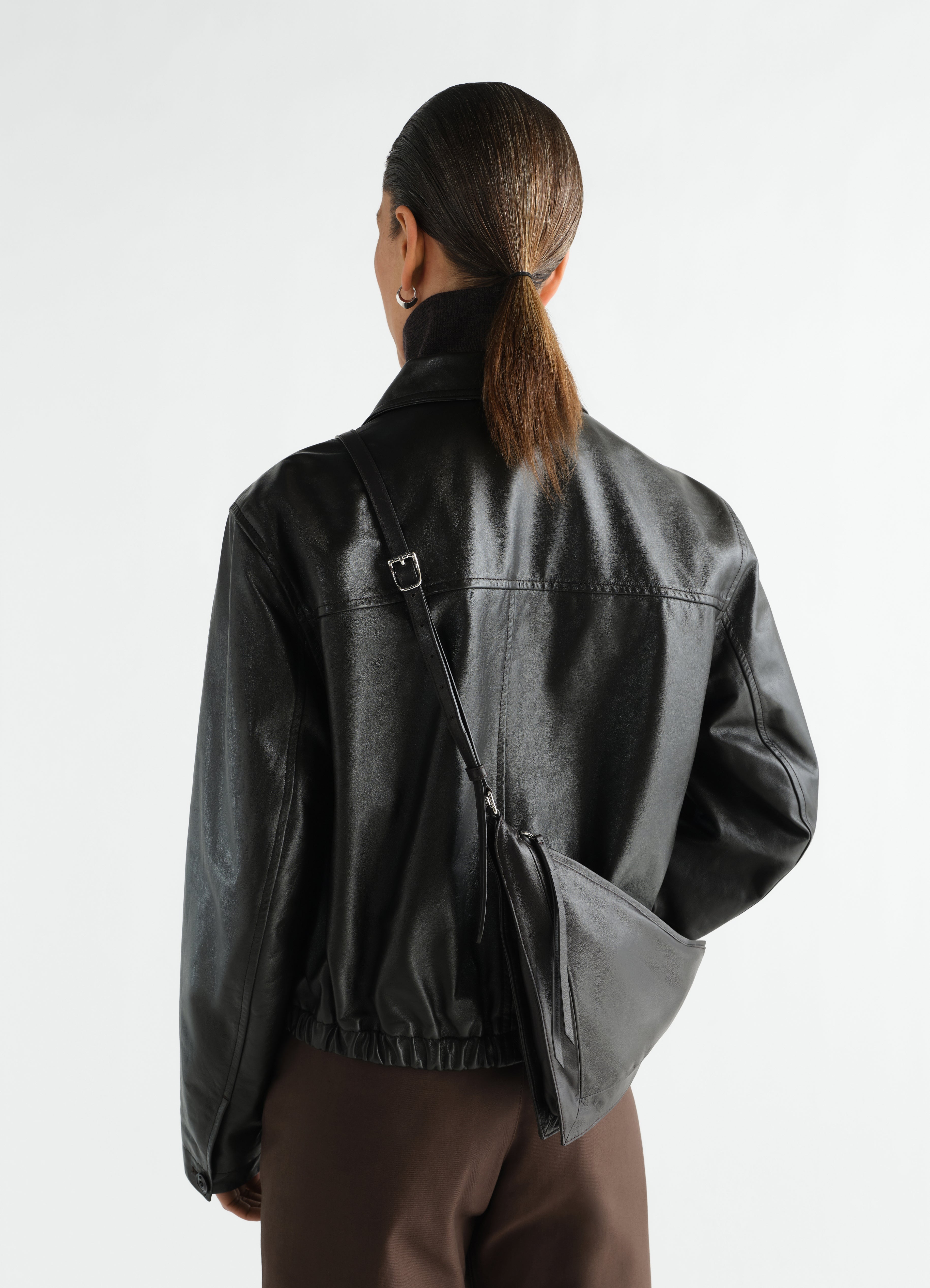 POCKET SCARF BAG IN SHINY NAPPA LEATHER - Dark Chocolate - Shiny POCKET SCARF BAG IN SHINY NAPPA LEATHER - Dark Chocolate - Shiny