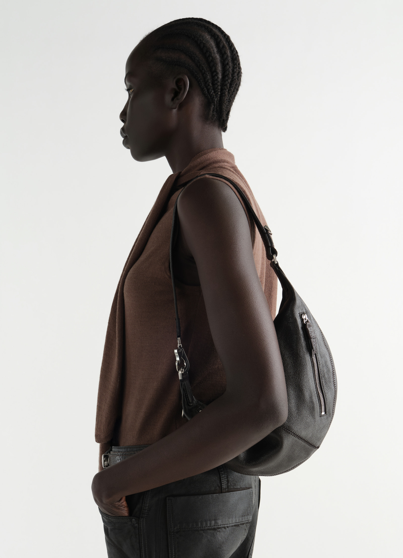Mini quiver clip bag in grained buffalo leather