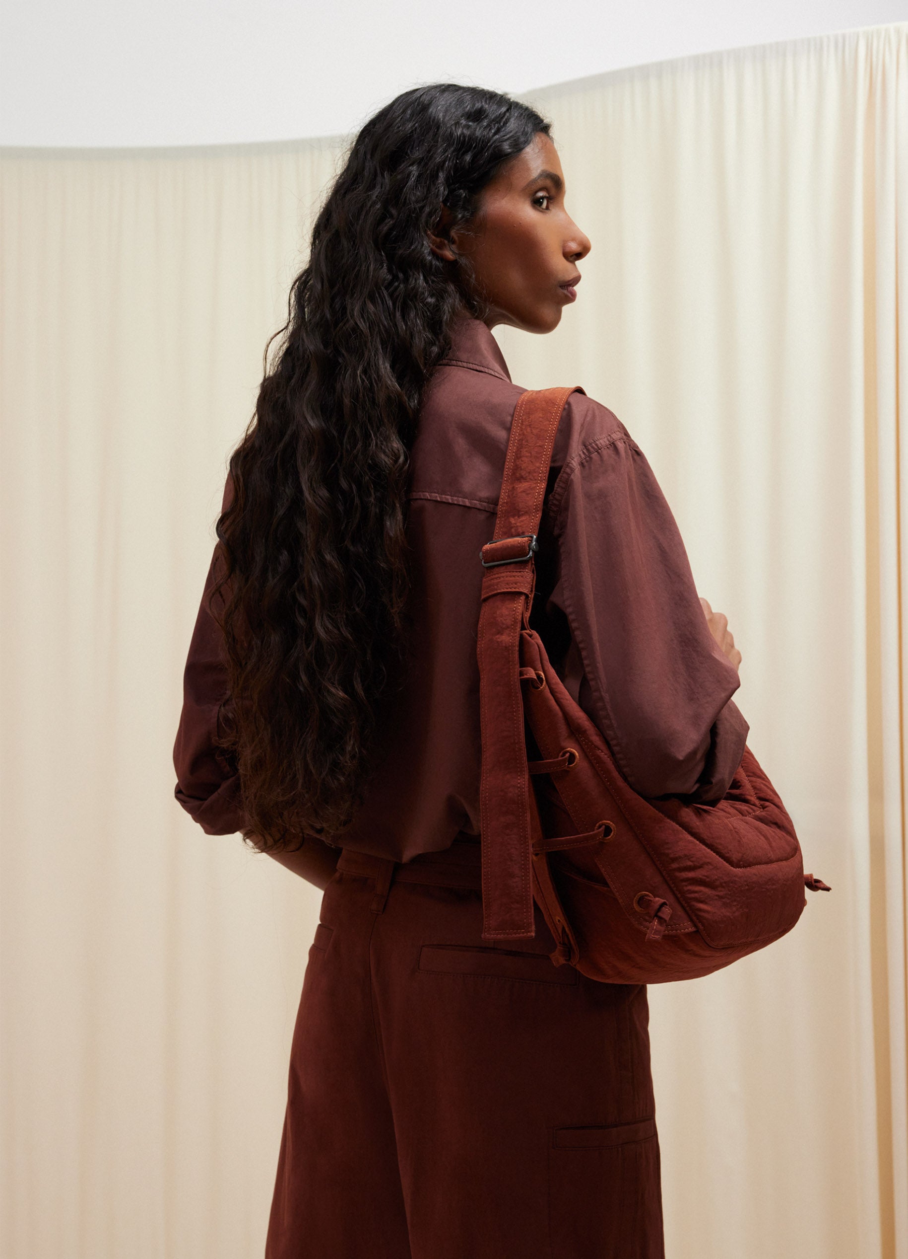 Cherry Mahogany Small Soft Game Bag in Nylon Canvas | LEMAIRE