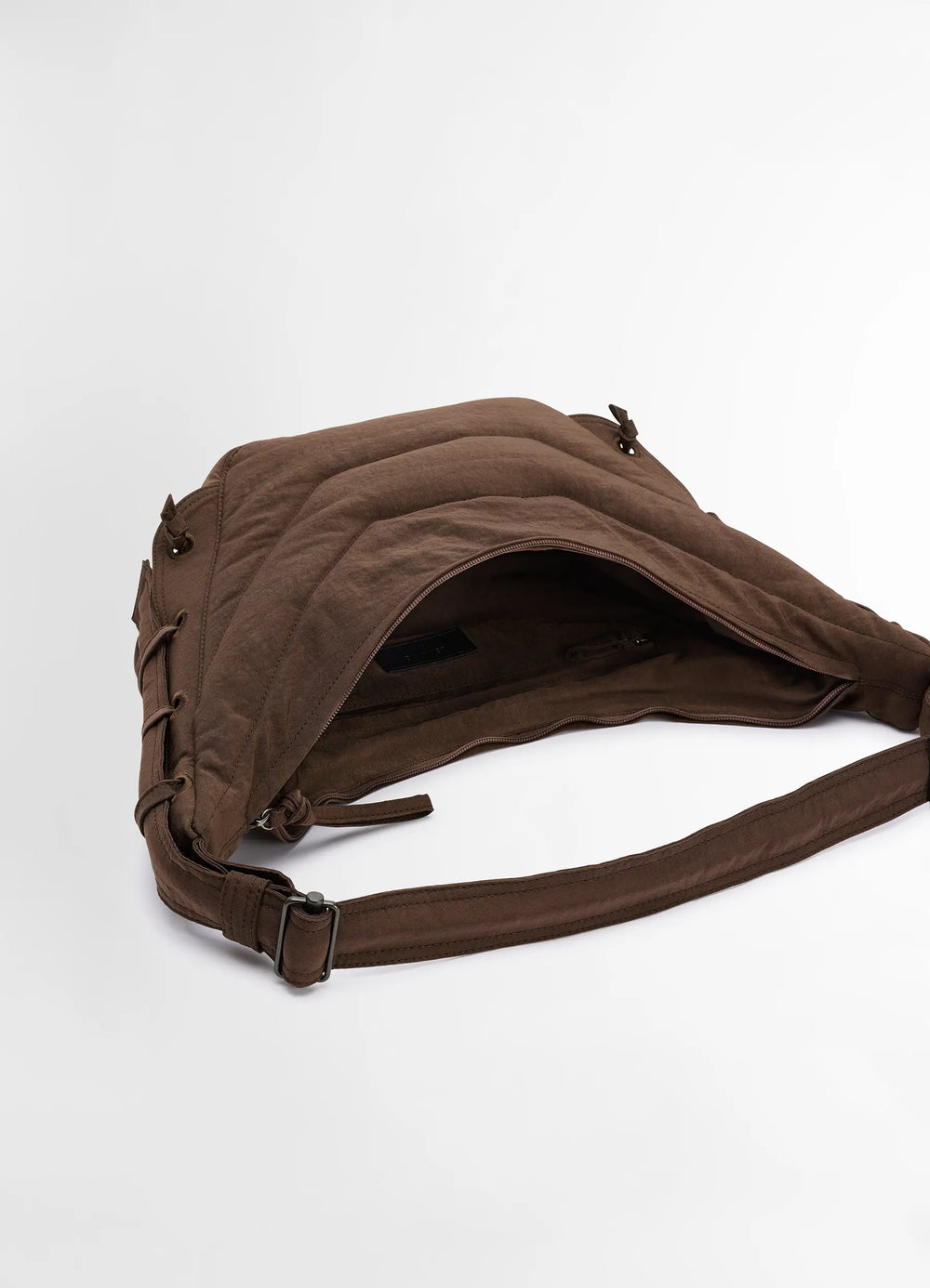 Small Soft Game Bag in Fluffy-Nylon Canvas, product shot, top view open zip compartment