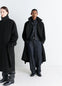 Lemaire Wrap Coat in Black Double-Faced Wool, model shot, Front view Unisex classic fit