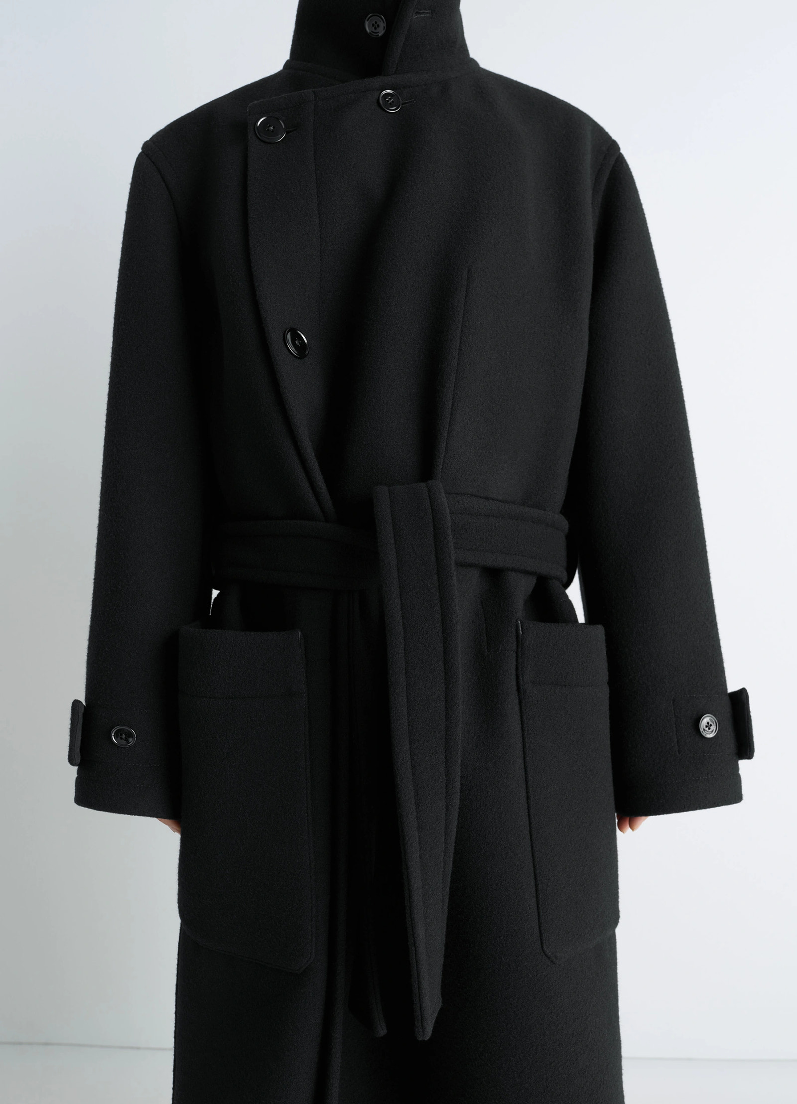 WRAP COAT IN WOOL - Black - Double Wool - Unisex | LEMAIRE WRAP COAT IN WOOL - Black - Double Wool - Unisex | LEMAIRE