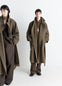 Lemaire Unisex Wrap Coat in Brown Double-Faced Wool, model shot, Front view Long, relaxed fit