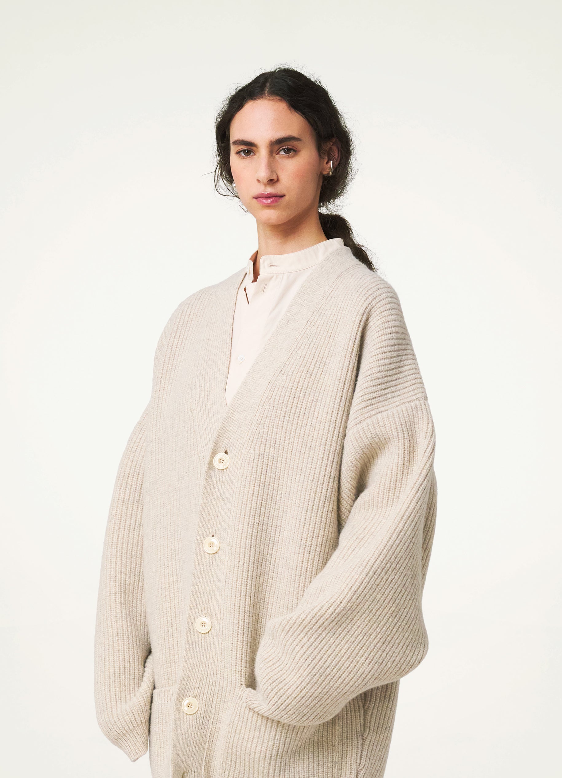 Chalk Felted Cardigan Coat in Shetland Wool | LEMAIRE