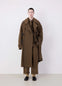 Lemaire Short Duffle Coat in Brown Wool and Alpaca Mix, model shot, front view oversized, belted