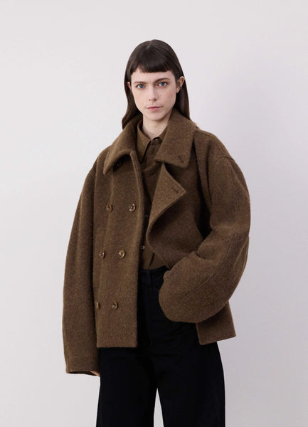 Brown Short Asymmetrical Bathrobe Coat | LEMAIRE