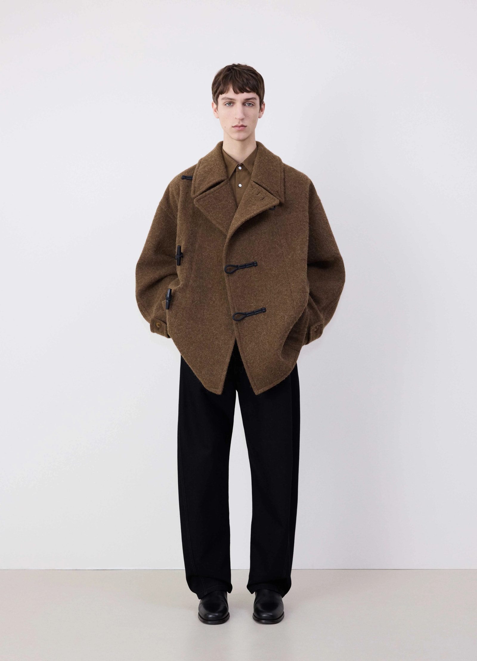 SHORT DUFFLE COAT IN WOOL ALPACA - Brown - Soft Wool Alpaca - Men