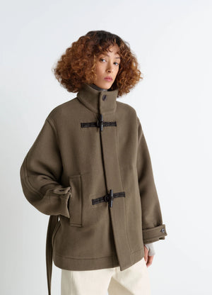 SHORT DUFFLE COAT IN WOOL - Dark Squirrel - Double Wool - Women SHORT DUFFLE COAT IN WOOL - Dark Squirrel - Double Wool - Women