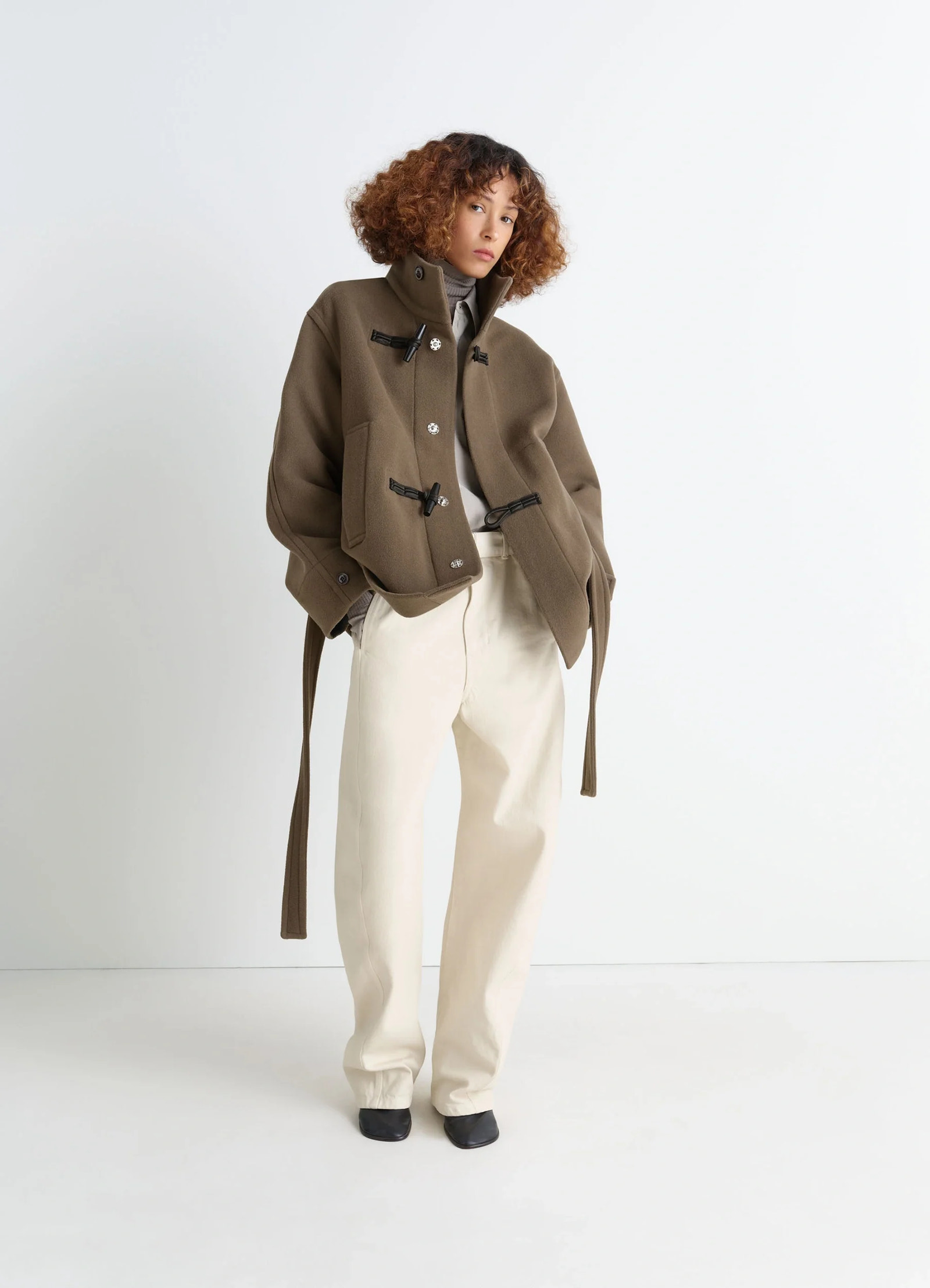 SHORT DUFFLE COAT IN WOOL - Dark Squirrel - Double Wool - Women SHORT DUFFLE COAT IN WOOL - Dark Squirrel - Double Wool - Women
