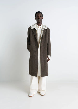 Chesterfield Coat in Harris Tweed Herringbone, model shot, front view fitted cut