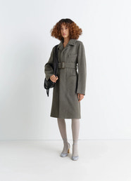 BELTED TAILORED COAT - Dark Khaki - Soft Wool Alpaca - Women | LEMAIRE