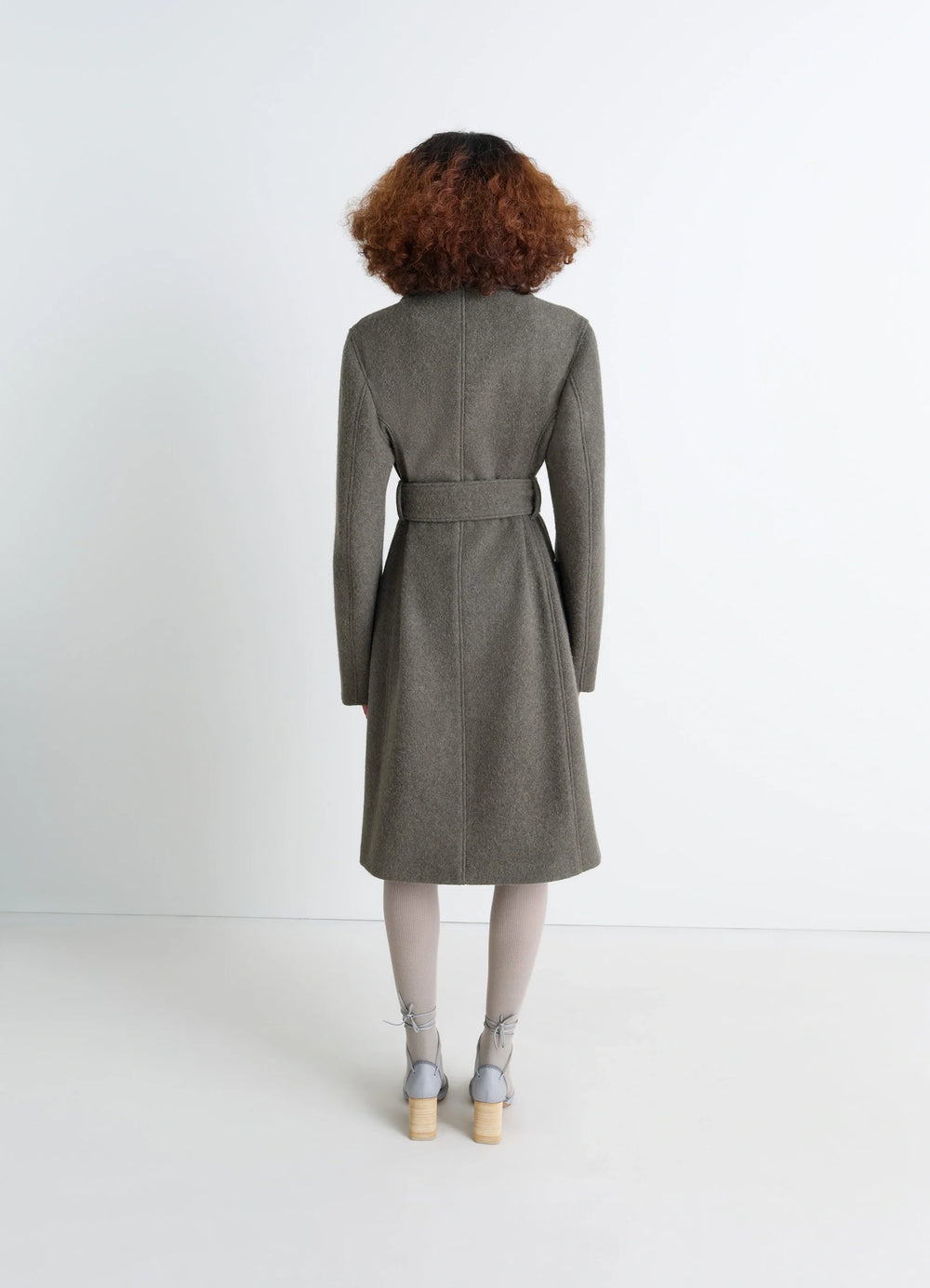 Belted Tailored Coat in Wool and Alpaca Blend, model shot, back view long back seam